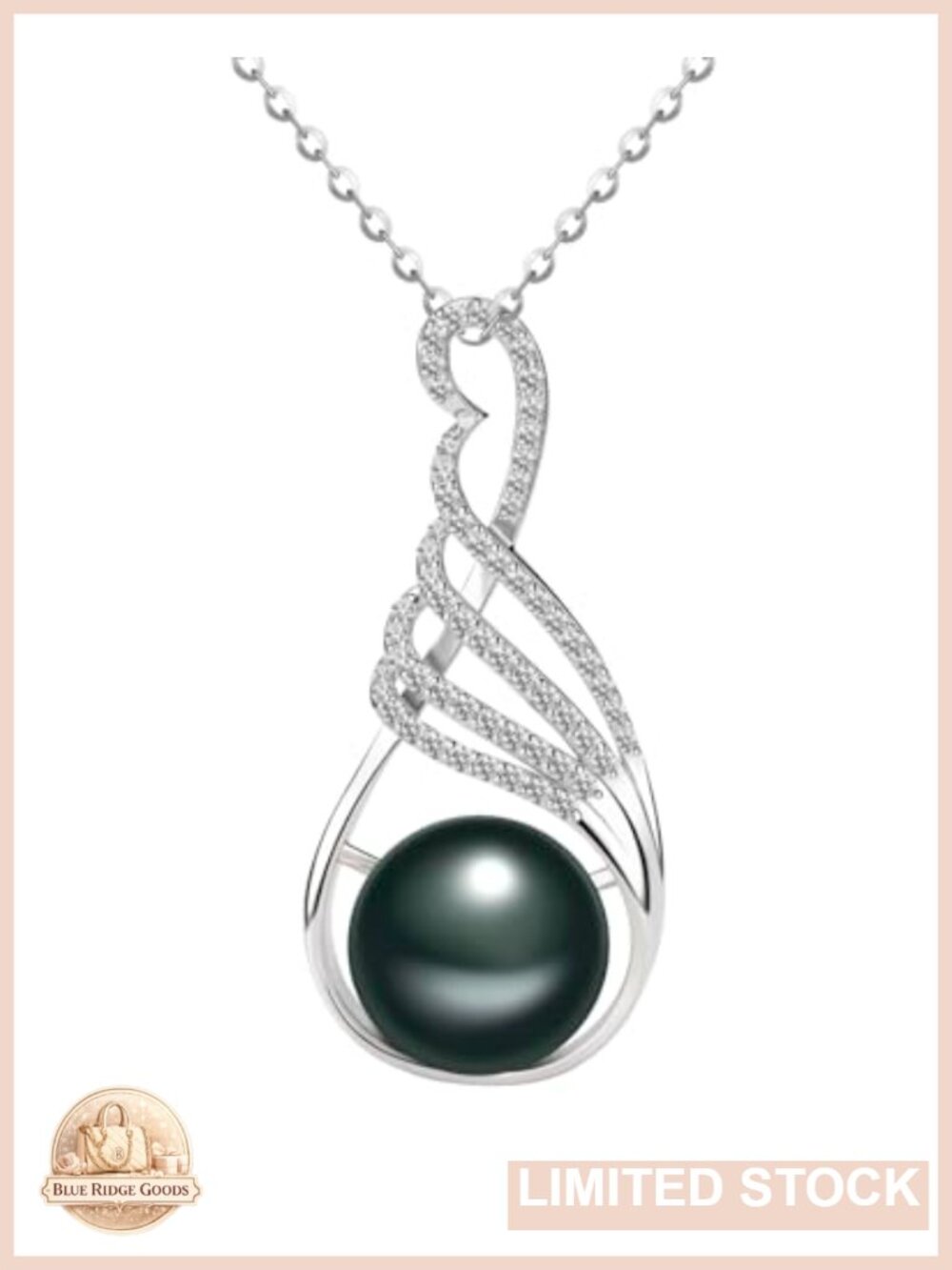 Tahitian Black Pearl Pendant Necklace 925 Sterling Silver 18K White Gold Plated